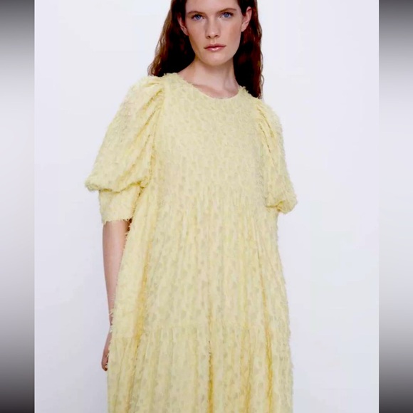 Blogger Favorite Zara Loose Fitting Textures Yellow Max Dress size XXL - Picture 3 of 8